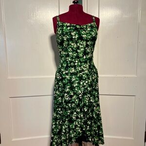 Y2K Nine West Lettuce Hem Floral Green Mesh Dress